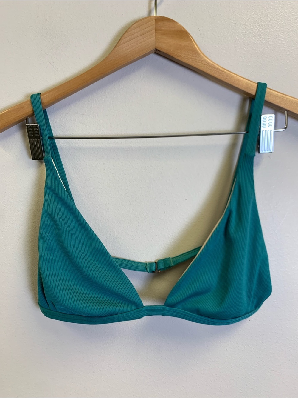 La Hearts Teal Ribbed Triangle Bikini Top